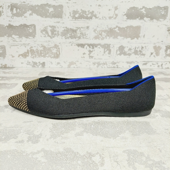 New Rothy's The Flat Black Knit Pointy Toe Slip On Loafers W22